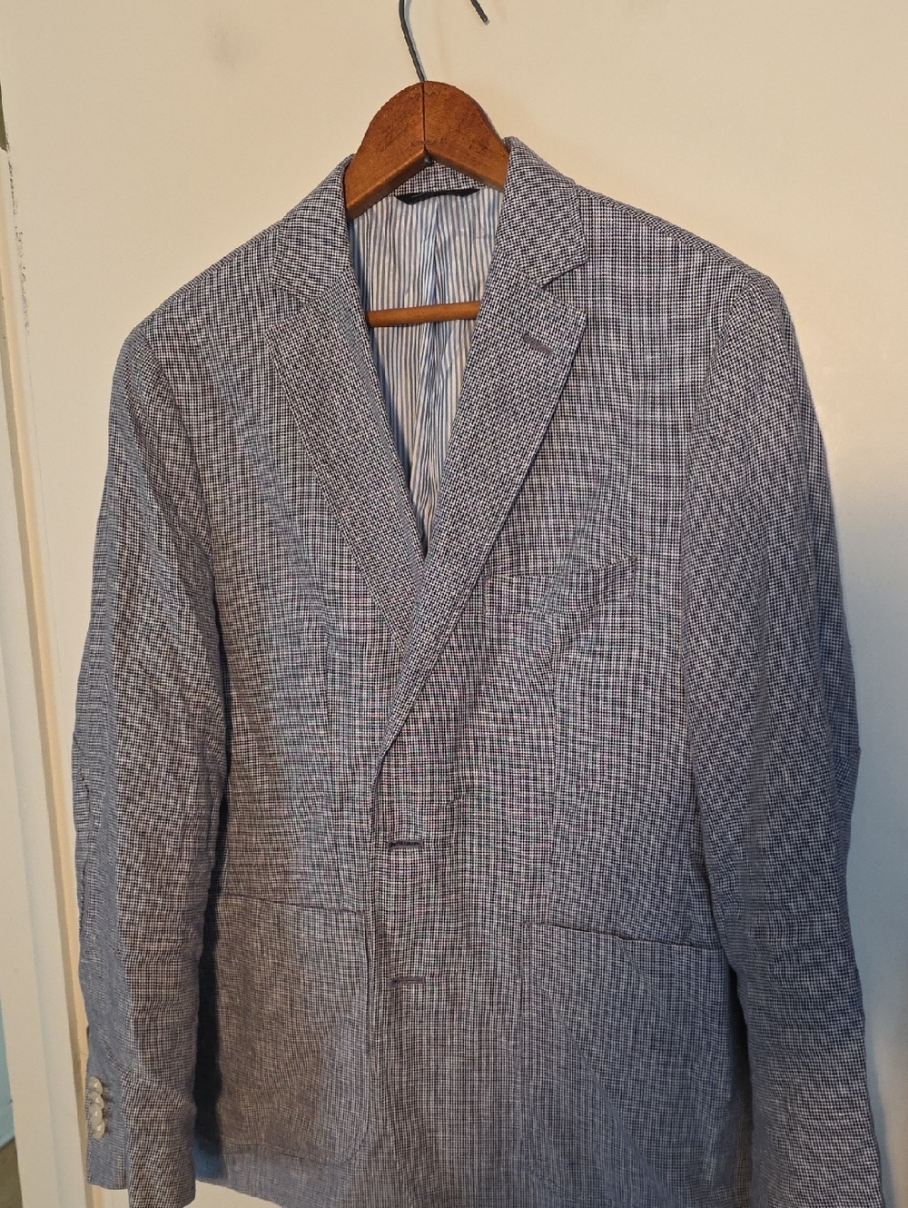 Banana Republic Light Blue Checked 100% Linen Blazer 38S Perfect Condition